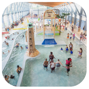 One of our amazing VB rec center pools filled with patrons